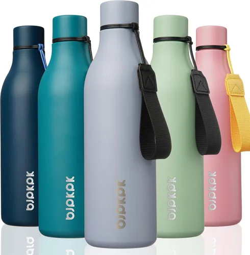 Vista 23 de BJPKPK - Botellas de agua aisladas, botella de agua de metal de acero inoxidable de 25 oz con correa, jarras, tazas, frascos libres de BPA a prueba