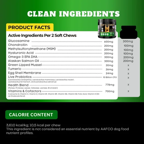 Vista 6 de Suplemento masticable para articulaciones de perros con glucosamina, MSM y Omega 3, apoyo articular para perros mayores y de razas grandes