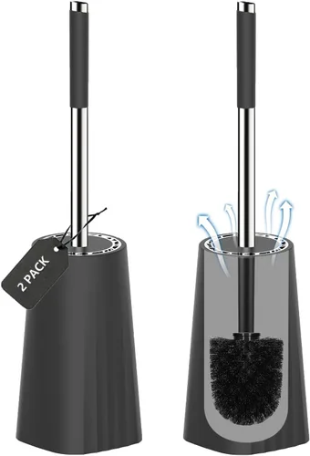 Vista 13 de SetSail Cepillo de Inodoro, Juego de Cepillo de Inodoro de Tamaño Compacto y Soporte para Baño con Mango de Acero Inoxidable, Cepillo Limpiador