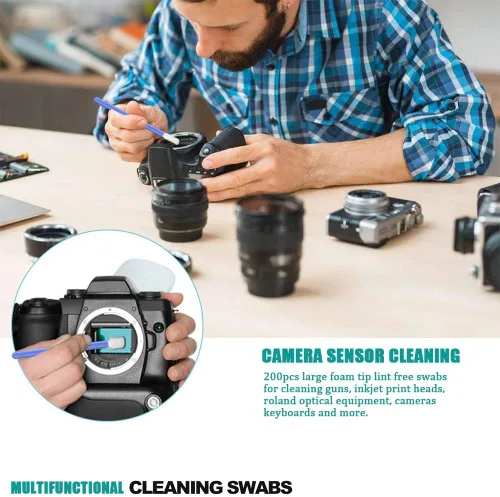 Vista 5 de 100 hisopos de limpieza de espuma sin polvo para cabezales de impresora, escáneres, lentes de cámara, electrónica, laboratorio, discos duros