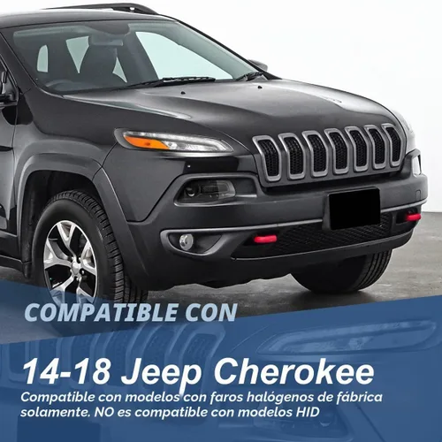 Vista 8 de Auto Dynasty Conjunto de faros LED DRL compatibles con Jeep Cherokee 2014-2018, 4 pares de faros halógenos de repuesto con tira de luz de Negro