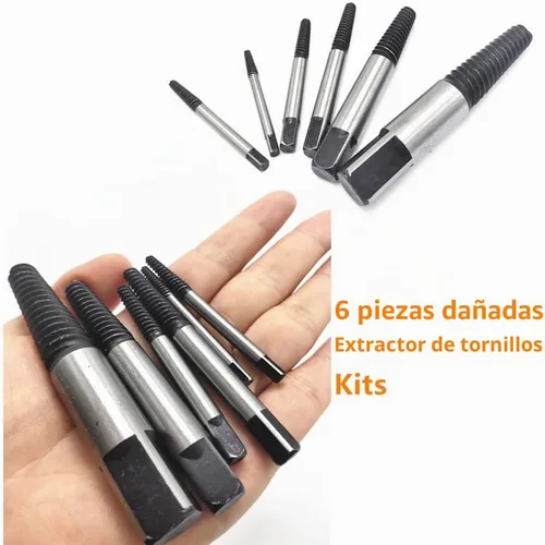 Vista 5 de Kit de extractor de tornillos dañados de 6 piezas, extractor de tornillo pelado de acero al cromo-vanadio, kit de extractores de pernos rotos