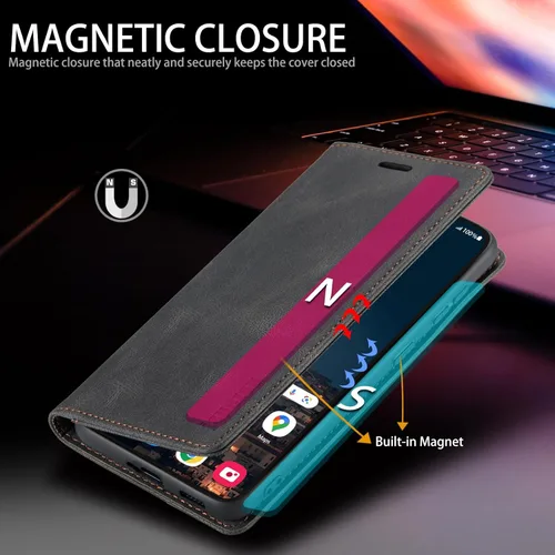 Vista 4 de Funda tipo cartera para Samsung Galaxy S22 5G con tarjetero y función atril, bloqueo magnético RFID, funda de piel con tapa para Galaxy S22 5G