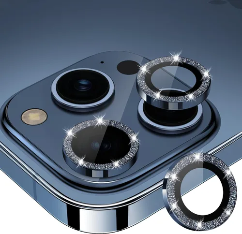 Vista 30 de Xfilm Protector de lente de cámara Bling para iPhone 14 Pro/14 Pro Max, dureza 9H a prueba de rayones, protector de anillo individual de metal