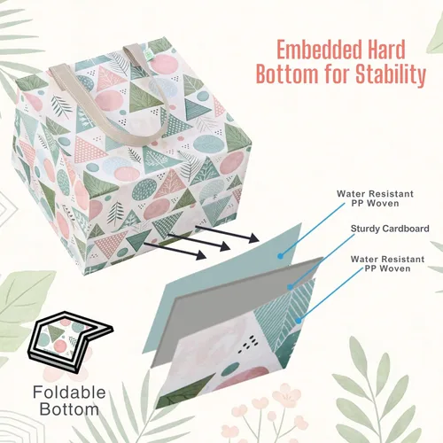 Vista 4 de VENO Paquete de 4 bolsas de comestibles reutilizables de Navidad, bolsas de compras resistentes con asas, para carrito de compras con parte inferior