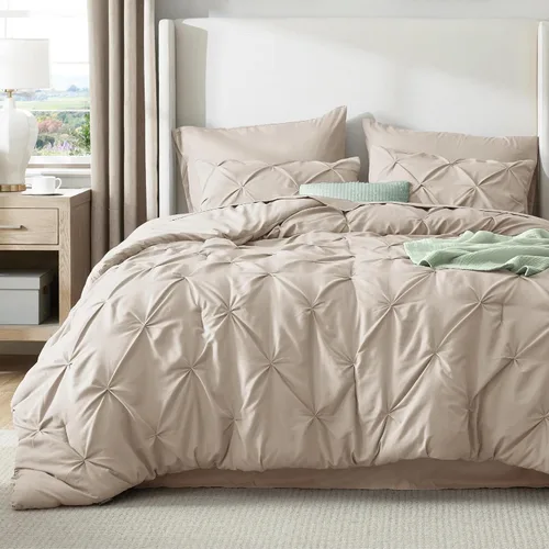Vista 94 de Bedsure Juego de edredón tamaño individual XL, juego de ropa de cama extra largo de 5 piezas, cama plisada rosa en una bolsa con edredón, sábanas