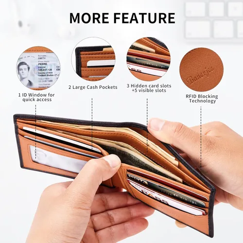 Vista 5 de Silm Leather Wallet for Men RFID Blocking Bifold Larger Capacity with (12+6) Slots Credit Card Holder with Gift Box
