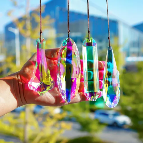 Vista 15 de H&D HYALINE & DORA Prismas Atrapasoles de Cuernos de Cristal con Revestimiento AB de 4.7", Juego de 2 Creadores de Arcoíris Prismas Colgantes