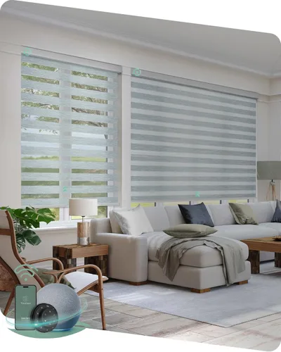 Vista 9 de Yoolax Persianas motorizadas de cebra compatibles con Alexa, persianas inteligentes de doble capa con control de luz de privacidad, persianas