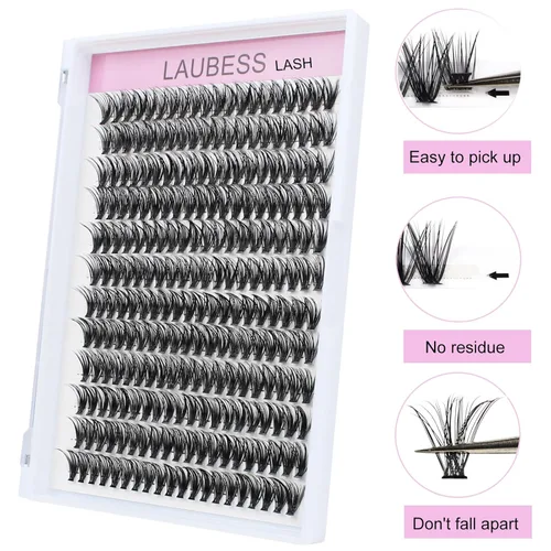 Vista 6 de Extensiones de pestañas en racimo DIY 40D 0.05 Bandeja mixta Extensiones de pestañas en racimo Rizado D Extensiones de pestañas naturales