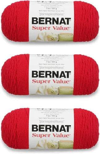 Bernat Super Value - Hilo de bayas – Paquete de 3 unidades de 6.98 oz/7 onzas – Acrílico – 4 medianos (peinado) – 426 yardas – Tejido/ganchillo