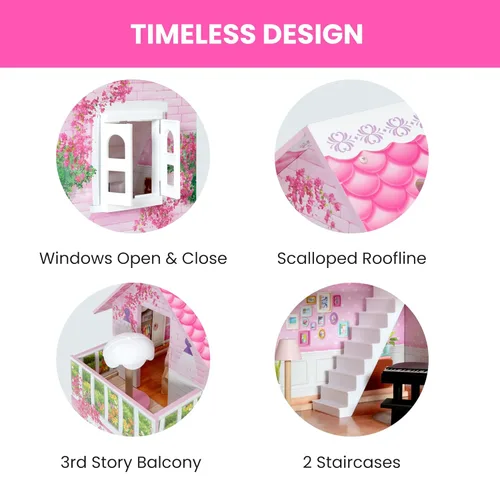 Vista 6 de Delta Children Casa de Muñecas Little Gem - Casa de muñecas de 3 pisos con 4 habitaciones - Incluye 16 accesorios - Para muñecas de 5 pulgadas
