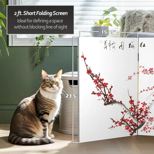 Vista 5 de Red Lantern Pantalla plegable de lona corta de doble cara de 2 pies con 3 paneles independientes y separador para dormitorio moderno