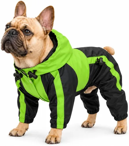 Vista 22 de Ropa para mascotas, abrigo impermeable de nailon para mascotas, chaqueta de lluvia adorable con capucha perfecta para razas de perros pequeños Verde