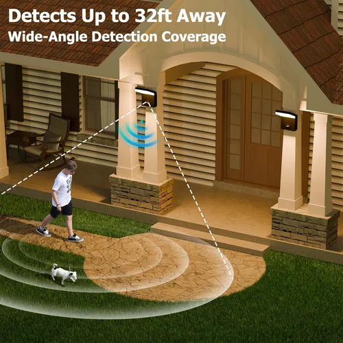 Vista 3 de Lámpara de pared con sensor de movimiento al aire libre, lámpara LED negra para porche, lámpara de montaje en pared exterior IP54 impermeable