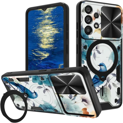 Vista 66 de for Samsung Galaxy A35 5G Phone Case 6.6" with Slide Camera Cover & 360 Degree Rotate Ring Stand Kickstand A Black Cat Dual Layer Hybrid Heavy Duty