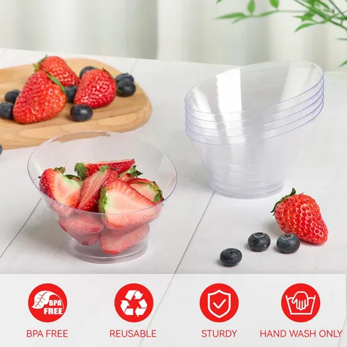 Vista 3 de Qeirudu Paquete de 20 cuencos de plástico en ángulo de 6 onzas, cuencos pequeños para dulces, cuencos desechables para postres, aperitivos, frutas