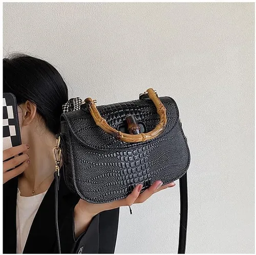 Vista 4 de Bolso de mano de cuero artificial de bambú con asa superior para mujer, elegante bolso de noche, regalo para mujer, hecho a mano