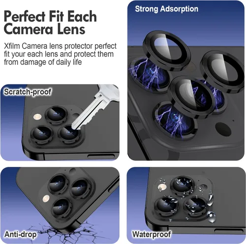 Vista 3 de Xfilm Protector de lente de cámara Bling para iPhone 14 Pro/14 Pro Max, dureza 9H a prueba de rayones, protector de anillo individual de metal