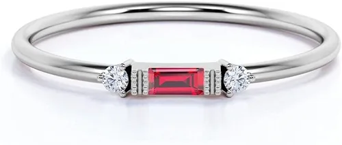 Vista 2 de Anillo de diamante natural de 0.30 quilates con rubí rojo, corte baguette horizontal, delicado anillo apilable para mujer, en oro blanco sólido