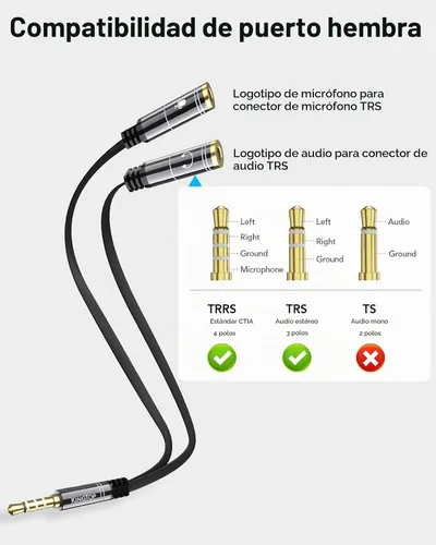 Vista 2 de KINGTOP - Divisor de micrófono para auriculares, divisor de auriculares