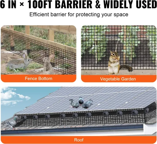 Vista 6 de VEVOR Panel solar para pájaros, kit de rollo de malla de alambre recubierto de PVC de 6 pulgadas x 98 pies con 100 sujetadores, 50 cables