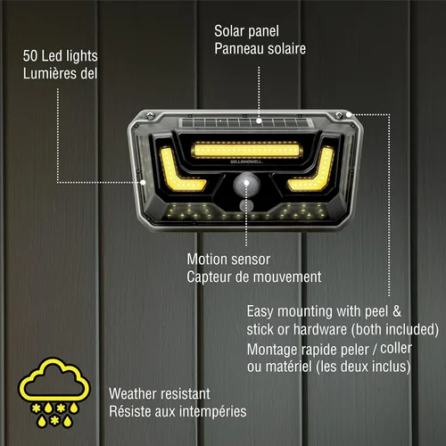 Vista 4 de Bell Howell - Lámpara solar de pared biónico para exteriores con sensor de movimiento (luz blanca, 6500 K)
