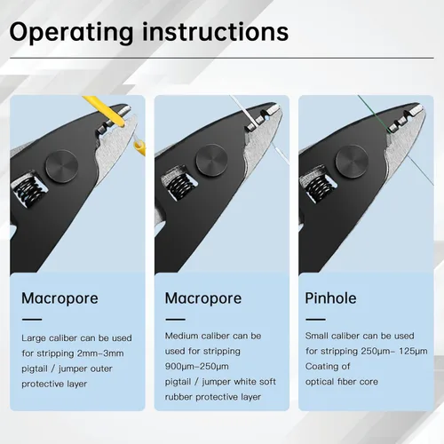 Vista 4 de VCFS-3 Pelacables de fibra óptica de 3 orificios de puerto Herramienta de pelado de fibra óptica con mango de 6 pulgadas - Llave hexagonal