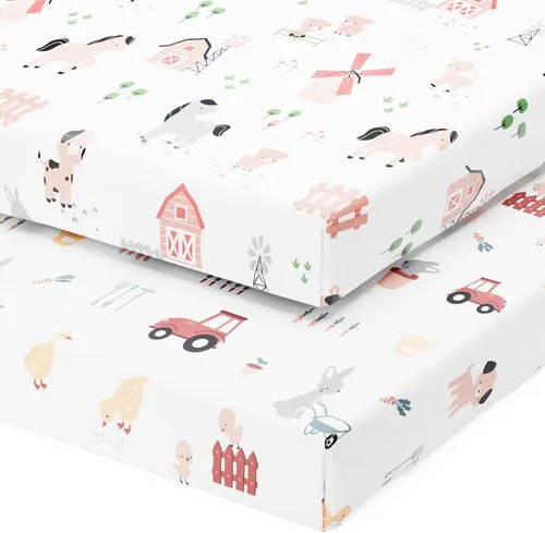 Vista 9 de Sábanas ajustadas para Pack and Play – Compatibles con Playard 4moms Breeze Plus y otros colchones grandes de corralito – Suavemente suaves 100%