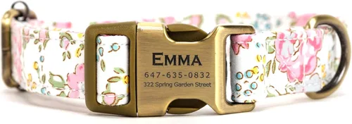 Vista 10 de Collar de perro personalizado con nombre y número de teléfono grabado, collar ajustable personalizado para cachorros, collar de algodón orgánico