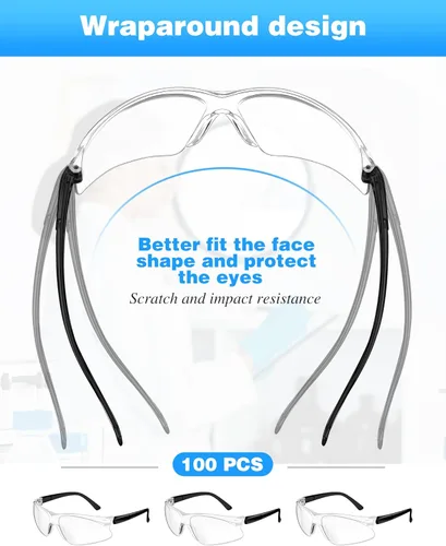 Vista 4 de Xuhal 100 pares de gafas de seguridad a granel transparentes protección ocular Ansi Z87.1 protección sobre gafas