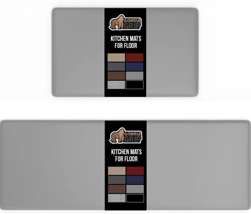 Vista 24 de GORILLA GRIP Paquete de 2 alfombrillas de cocina cómodas y acolchadas para el piso, 17x29 + 17x59, impermeables y resistentes a las manchas