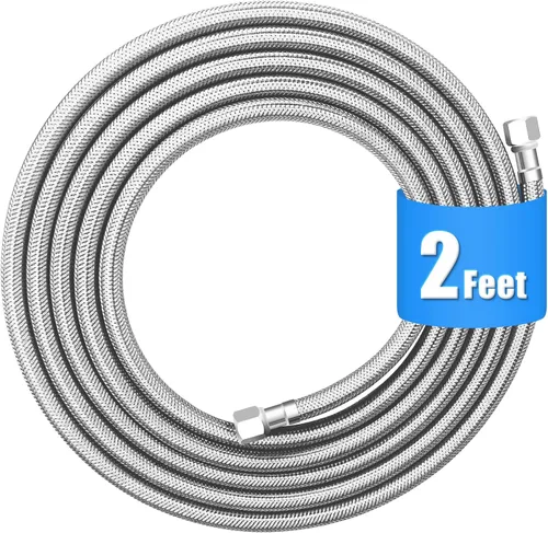 Línea de agua para refrigerador - Manguera de agua para máquina de hielo trenzada de acero inoxidable premium de 2 pies, línea de agua para