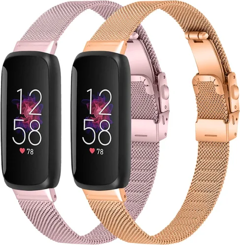 Vista 10 de FitTurn Paquete de 2 correas delgadas compatibles con Fitbit Inspire 3 SmartWatch, de malla de acero inoxidable ajustable, pulseras de reloj