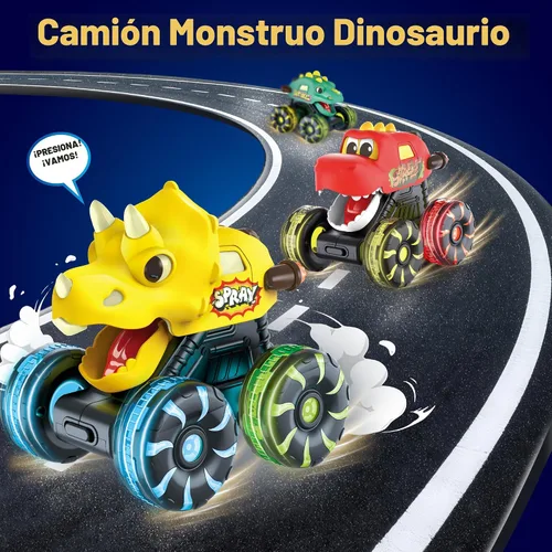 Vista 5 de Paquete de 3 juguetes de camión monstruo de dinosaurio con ruedas LED iluminadas para niños pequeños