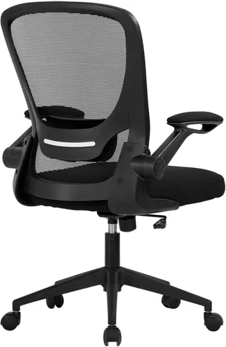 Silla ergonómica de malla para oficina, con respaldo lumbar, giratoria, con ruedas, ejecutiva, con brazos y respaldo medio ajustable, para Negro