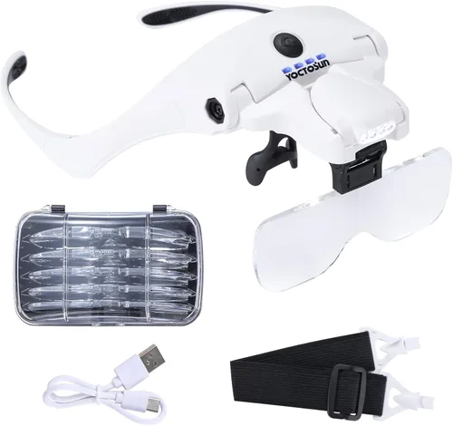 Vista 12 de YOCTOSUN - Gafas de aumento con luz, lupa de diadema manos libres con 4 luces LED y 5 lentes desmontables de 1X a 3.5X, lupa de cabeza recargable