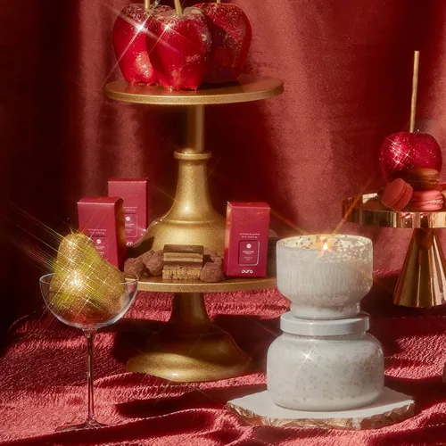 Vista 4 de Capri Blue Vela navideña en tarro de mercurio, mezcla de velas de soja, velas de otoño para el hogar perfumadas con manzana, canela y pera, vela