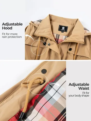 Vista 4 de SaphiRose - Chaqueta impermeable con capucha para mujer, gabardina cortavientos ligera