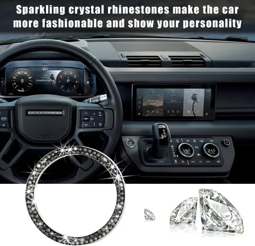 Vista 5 de 2 anillos de decoración de arranque de motor de automóvil con diamantes de imitación de doble cristal, calcomanía brillante para botón de arranque