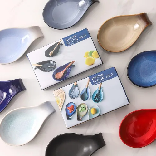 Vista 9 de Nihow Soporte para cucharas de utensilios: soporte de cerámica para cuchara/espátula/cucharón - Soporte para cuchara de cocina resistente al calor