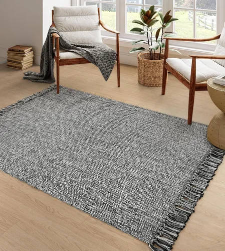 Vista 100 de Collive - Tapete de pasillo de cocina, 2 x 4.3 pies, tejido a mano, reversible, lavable, de algodón, color blanco/beige, para baño, pasillo