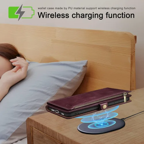 Vista 5 de XcaseBar Funda tipo cartera para Samsung Galaxy S22 Ultra con cremallera Bloqueo RFID Soporte para tarjeta de crédito, libro de folio con tapa Funda