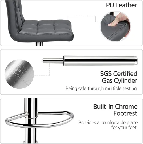 Vista 6 de Yaheetech Taburetes de bar Modernas sillas ajustables de isla de cocina, taburetes de bar de altura de mostrador, silla giratoria de piel sintética