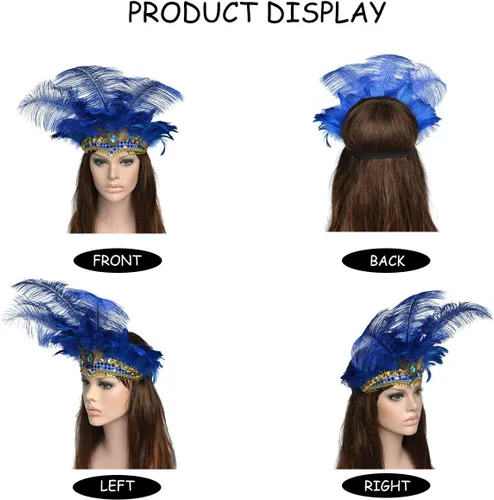 Vista 3 de Famvos Diadema de plumas de carnaval Showgirl (azul, talla única)