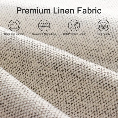 Vista 7 de Eluchang Sofá seccional convertible, sofá en forma de L con asientos extra profundos, tela de lino natural, sofá de esquina moderno y cómodo