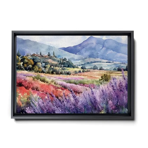 Fields of Lavender, Watercolor Provence Landscape and Lavender Field - Watercolor Painting of Serene Beauty