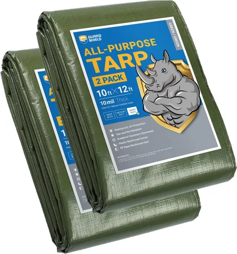 Vista 106 de GUARD SHIELD Lona resistente de 12 x 16 pies, cubierta de lona de polietileno negra y plateada impermeable, gruesa, multiusos, de 25/64 pulgadas