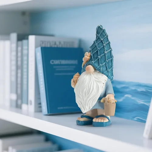 Vista 4 de Estatuas de gnomos de playa de Etlemonde, gnomos del océano, decoración de temas náuticos, playa, gnomo llevando un cubo