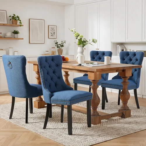 Vista 80 de SoarFlash Juego de 6 sillas de comedor de terciopelo, silla lateral de respaldo alto, silla lateral tapizada moderna de alta gama con capitoné